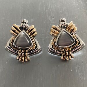 Vintage Silver and Gold Toned Triangle Moonstone  Earrings